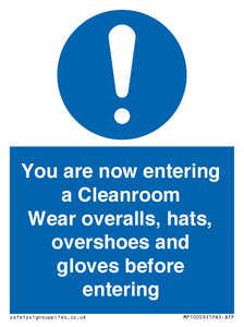 Cleanroom Wear overalls, hats, overshoes and gloves before entering